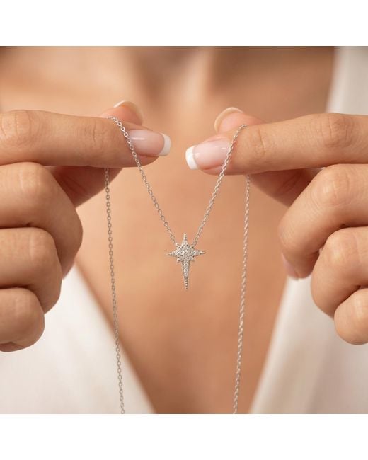 Spero London Metallic Northern Star Polaris Starburst Sterling Necklace & Stud Earring Set