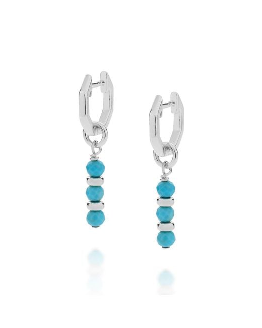Nellou Jewellery Blue Linear Huggie December Birthstone Earrings Sterling