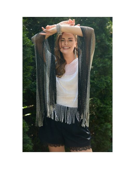 Saachi Gray Metallic Fringe Poncho