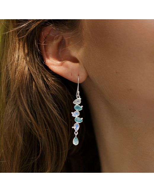 Isla Silver Multicolor Moonstone & Aqua Chalcedony Drop Earrings