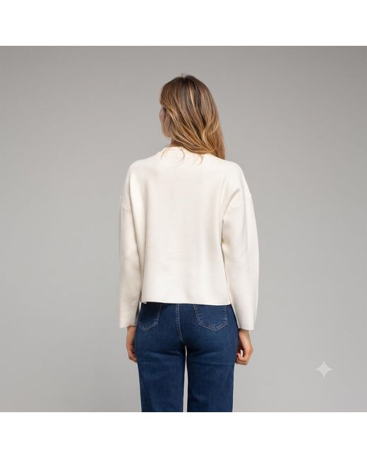 Tantra Spain Sl White Knitted Sweater With Pocket And Crochet Detail