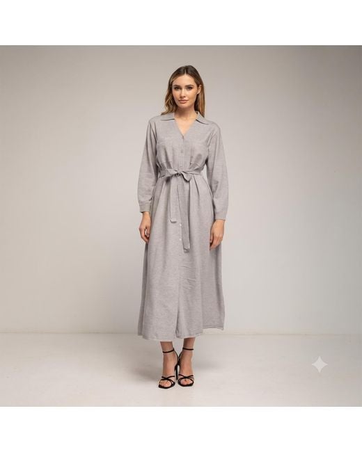 Tantra Spain Sl Gray Long Knit Shirt Dress With Chest Pockets And Belt
