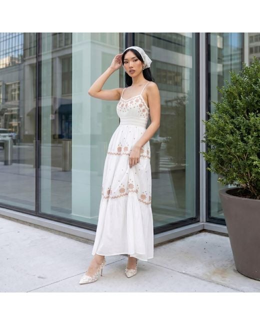 Modenaire White Embroidered Maxi Dress Tiered Form