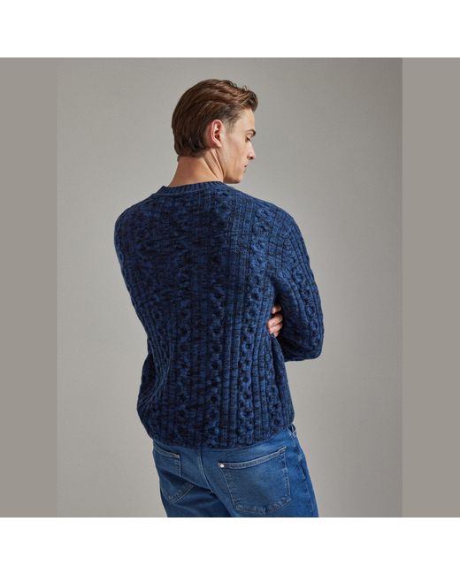 Salts Cashmere Blue Space Dyed Cable Crew Neck Sweater
