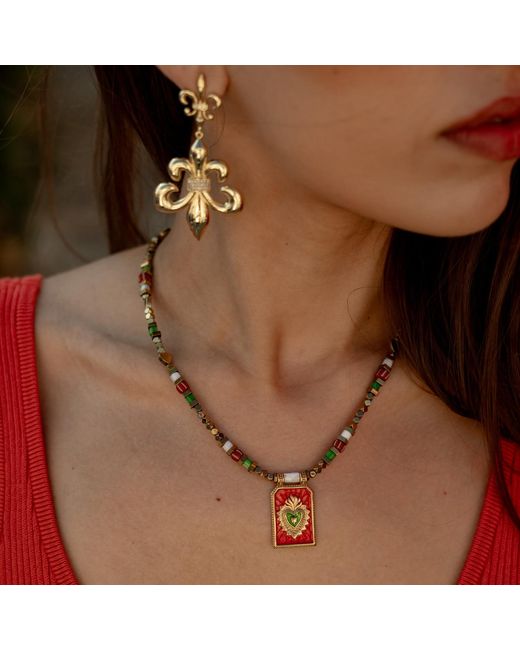 Ebru Jewelry Metallic Summer Love Sacred Heart Beaded Necklace