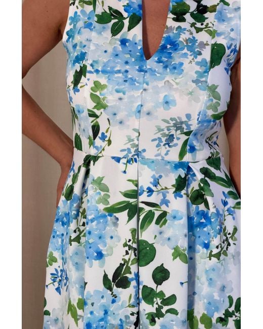 Girl In Mind Blue Ameya Notch Neck Sleeveless Midi Dress Floral