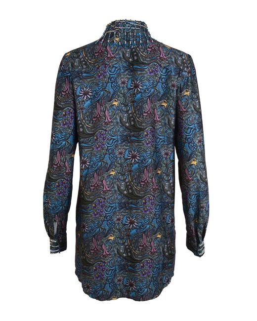 Natalia Petruch Blue Bronx Boyfriend Shirt With Collar Beads