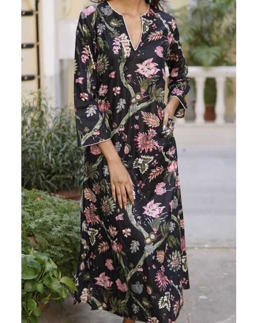 La Mandarine Black Kaftan, Juanita Long Kaftan Dress, Beach Kaftan, Luxury Beach Coverup With Pockets