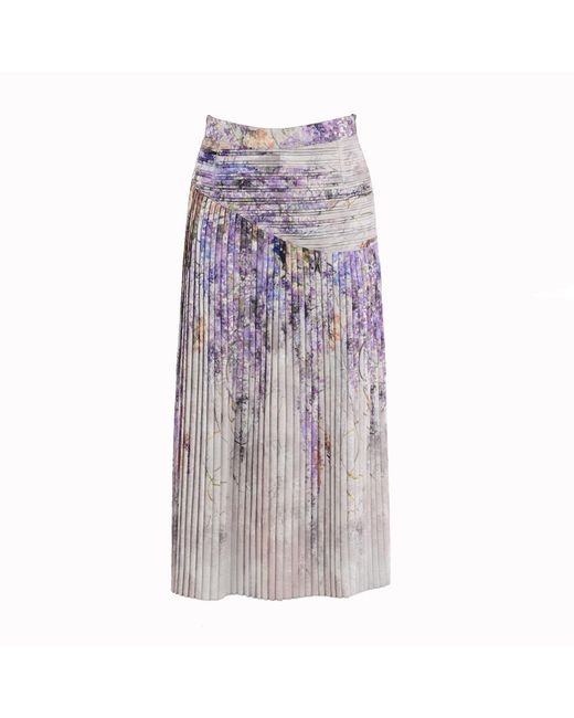 Lalipop Design Purple Abstract Floral Print Pleated Midi Skirt