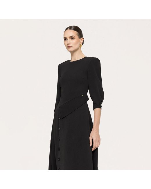 Nissa Black Button-Detail Midi Dress