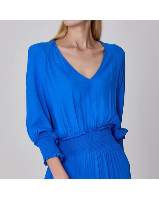 Smart and Joy Blue Smocks Fit-And-Flare V Cleavage Dress