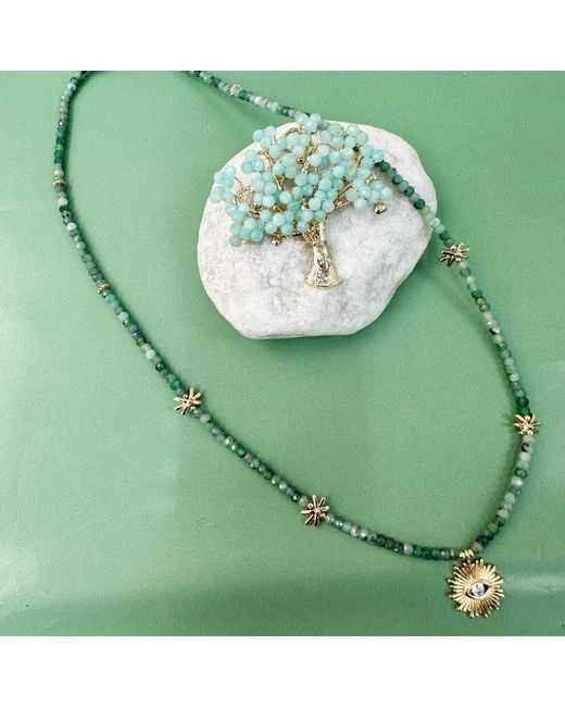 Farra Metallic Emerald With Evil Eye Pendant Necklace