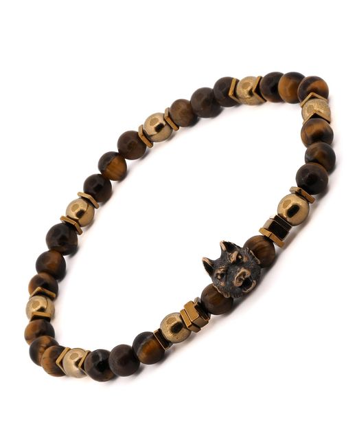 Ebru Jewelry Brown Freedom Wolf Tiger's Eye Stone Bracelet for men