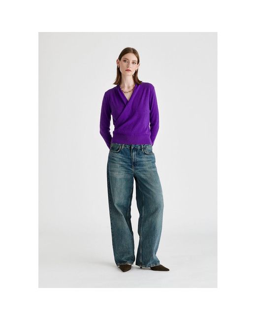 Paisie Purple Long Sleeve Knitted Wrap Top