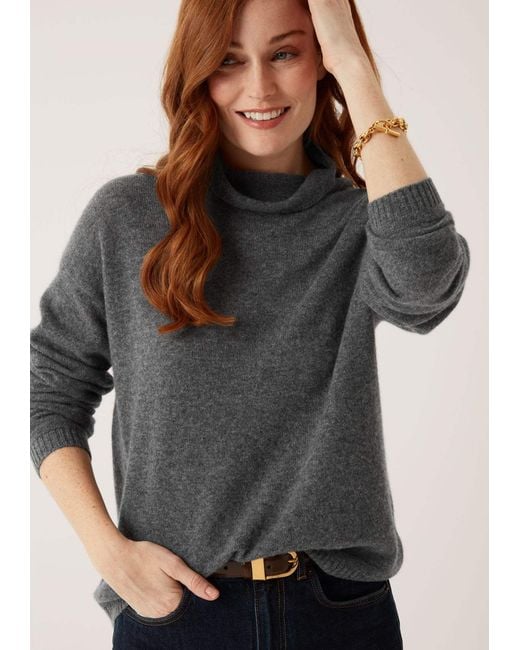 Loop Cashmere Gray Featherweight Roll Neck Sweater