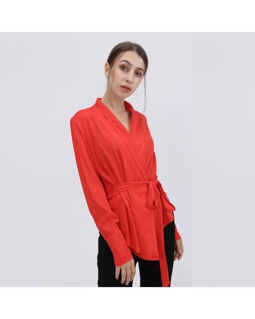 Smart and Joy Red Warp Long Sleeves Blouse