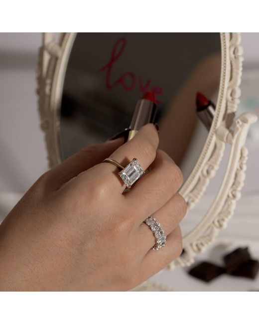 Diamonbliss Metallic Ten Carats Emerald Cut Solitaire Cocktail Ring