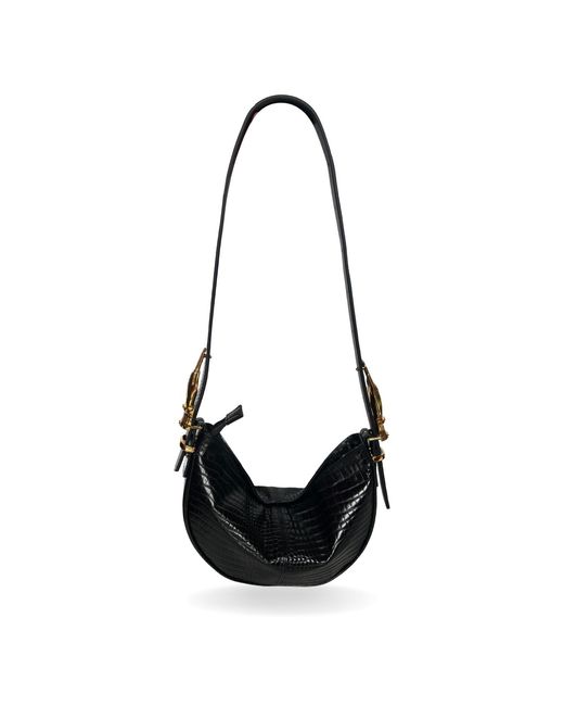 Indigolush Black Hobo Adjustable Hand Shaped Leather Bag Mini Lizard Two Hands