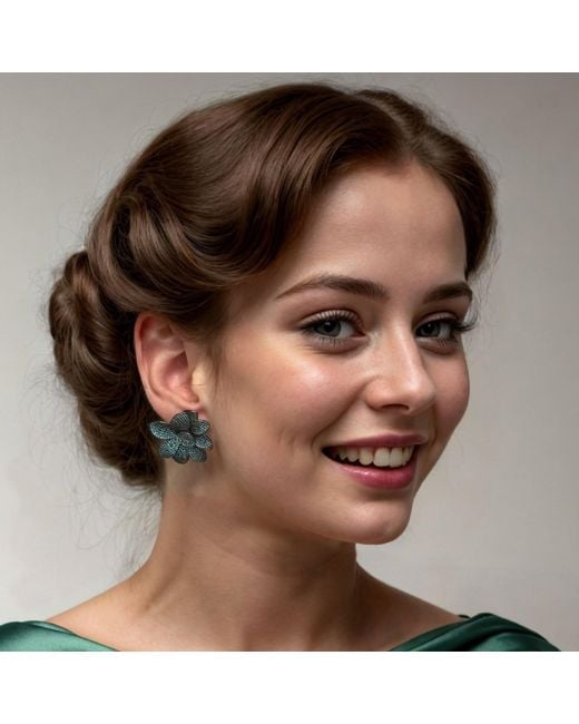 Latelita London Green Amaryllis Flower Large Stud Earrings Aqua