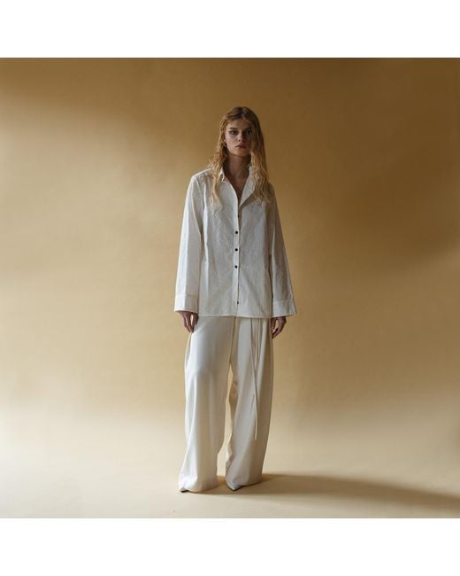 Una Berzina Natural Neutrals Ivory Wide-Leg Trousers With Asymmetrical Closure