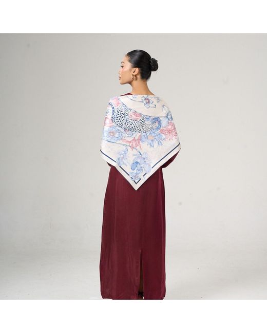 Silk and Bears Blue Leopard & Floral Silk Twill Scarf – Printed Mulberry Silk, Gift For Her