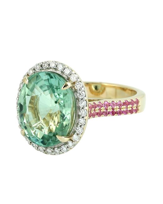 Artisan Metallic Tourmaline, Sapphire & Diamond Halo Ring
