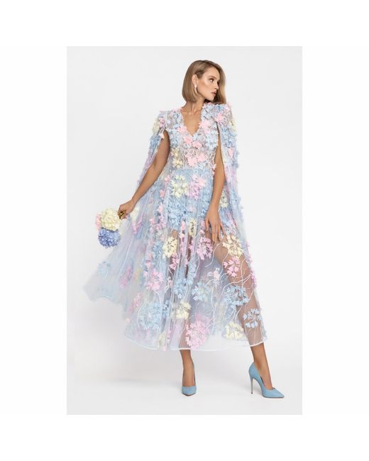 MATSOUR'I Blue Dress Hortensia With Detachable Sleeves Midi