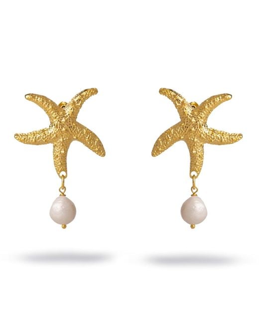 Ebru Jewelry Metallic Ocean Spirit Starfish Pearl Earrings