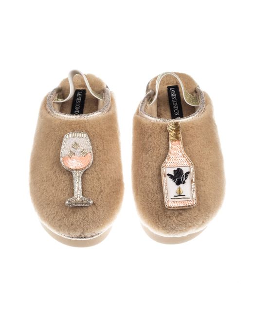 Laines London Brown Neutrals Flatform Cloud Closed Toe Slippers With Angelic Rose Wine Brooches