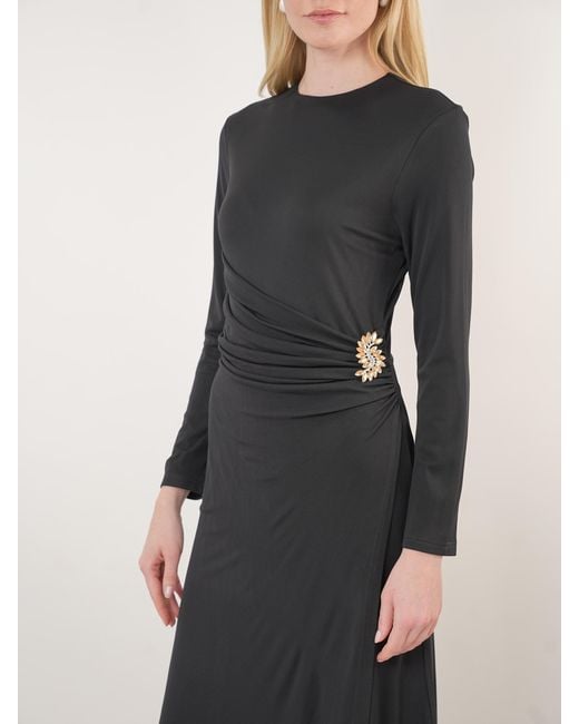 John Abgin Black Mesh Ruched Embellished Maxi Dress