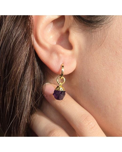 Harfi Metallic Raw Amethyst February Birthstone Plated Huggies
