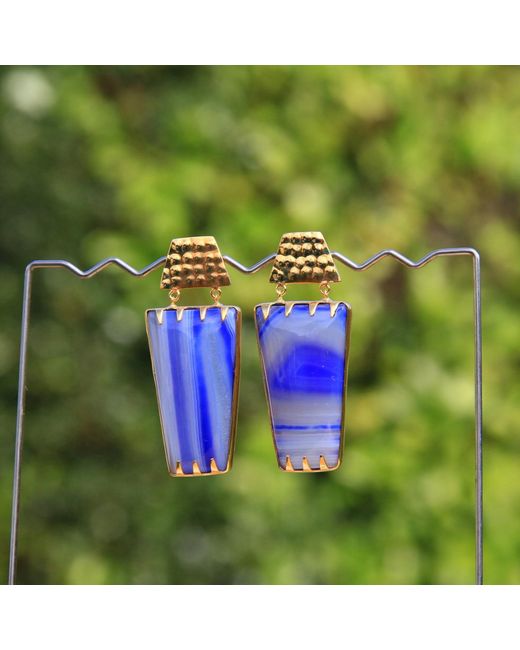 YAA YAA LONDON Blue Lavender Determination Gold Gemstone Earrings