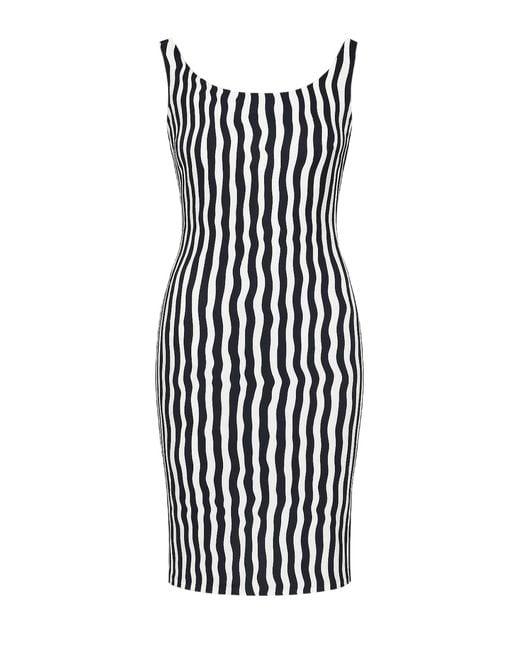 Conquista White Dark & Wavy Stripe Bodycon Dress