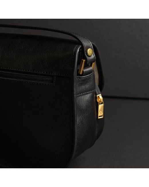 Time Resistance Black Leather Saddle Bag
