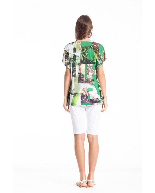 Conquista Green Slit Detail Short Sleeve Top