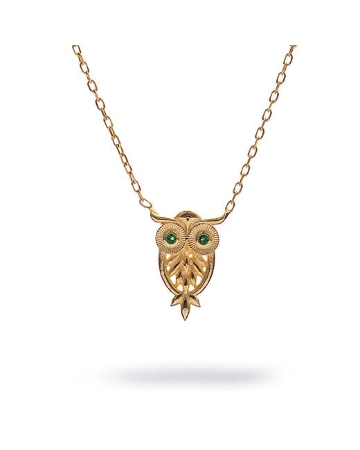 Ebru Jewelry Metallic Mystic Owl Emerald Eyes Necklace
