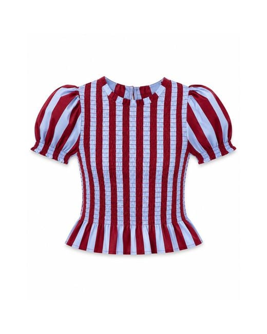 Mind Traveler Red Chia Burgundy And Light Short Sleeved Striped Blouse