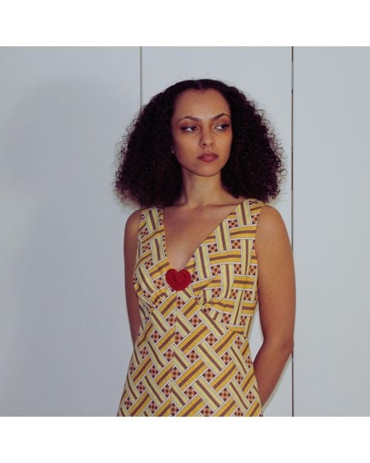 Couture to Your Door Yellow Geometric Babydoll Mod Aline Mini Dress