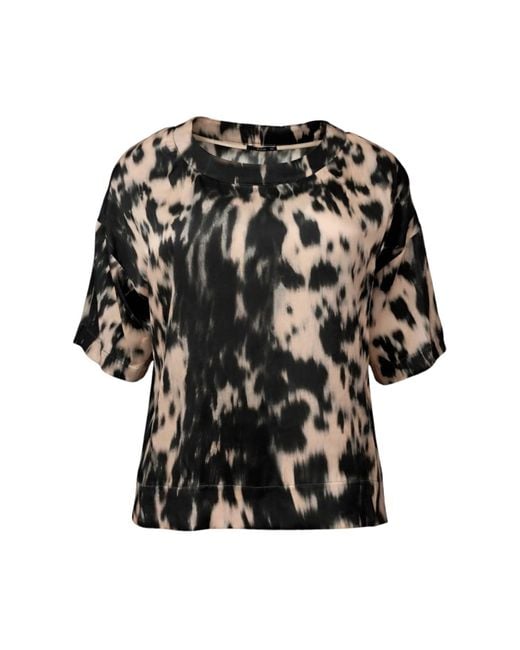 Oh!Zuza Black Neutrals Echo Oversized Viscose Satin T-Shirt – Print