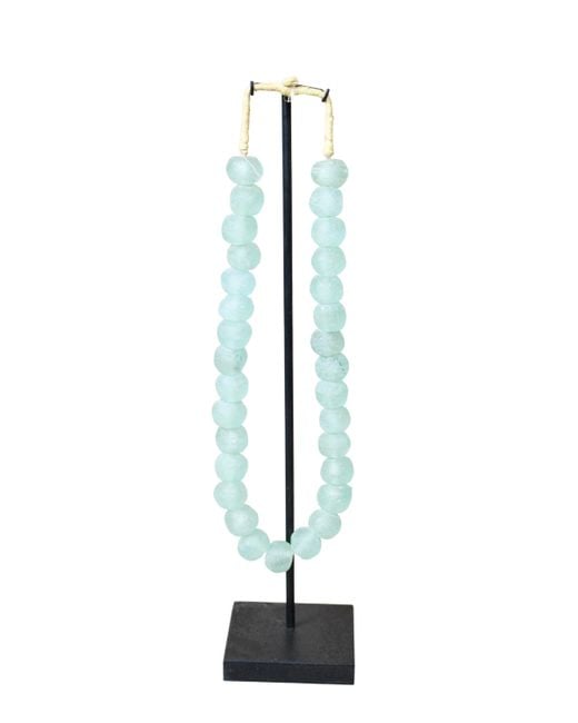 Botanical Boys Blue Ghana Glass Beads Necklace Light