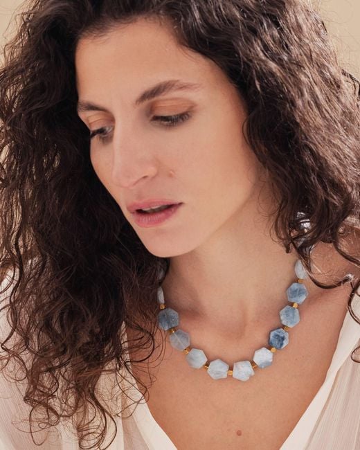 Kybele Studio Blue Ocean Bliss Necklace With Hexagonal Aquamarine