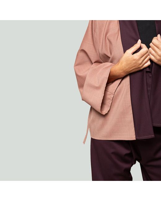 MOE Brown Rose With Plum Collar Wool Jacket Reversible