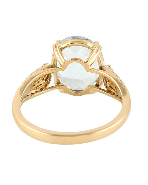 Artisan Blue 18k Yellow Gold Pave Diamond Aquamarine Cocktail Ring Handmade Jewelry