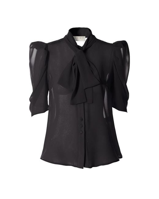 AGGI by HALEWSKI Black Angel Pure Short Puffed Sleeve Chiffon Blouse
