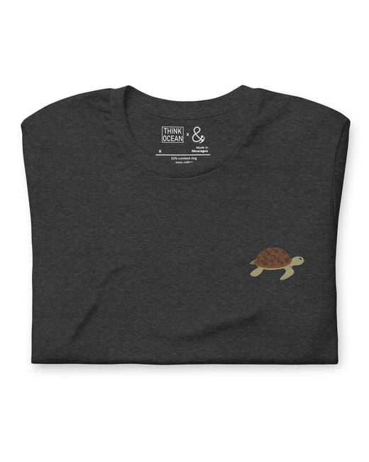 Anchor and Crew Black Heather Think Ocean Turtle Aspirations Cotton Embroidered T-Shirt