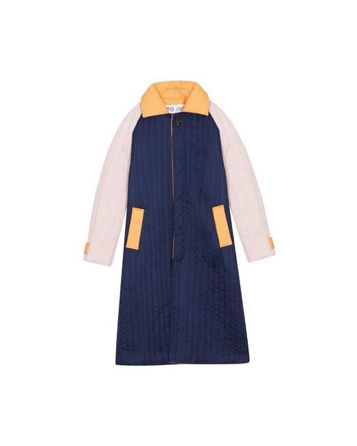 London Atelier Byproduct Blue Neutrals Patchwork Colour Block Quilt Long Jacket