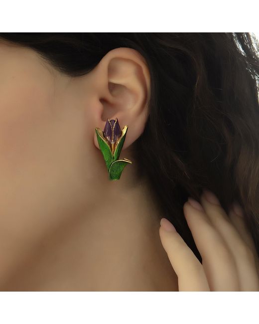 Milou Jewelry Green Tulip Flower Earrings