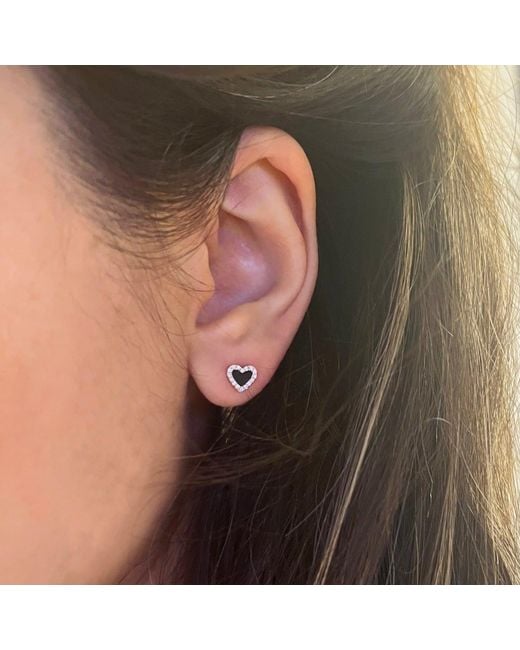 KAMARIA Black Mini Diamond & Onyx Heart Stud Earrings