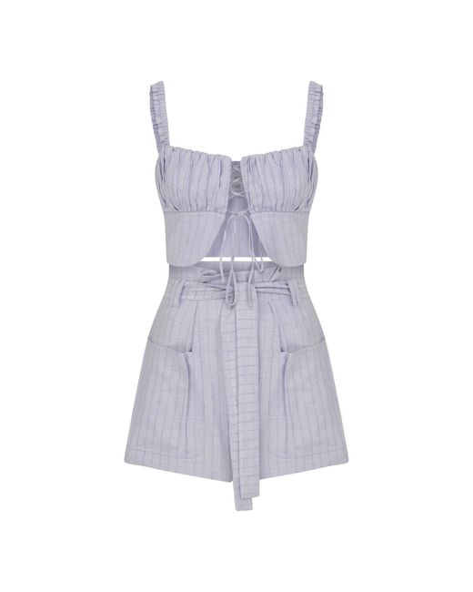 NAZLI CEREN Purple Louis High Waisted Linen Blend Shorts