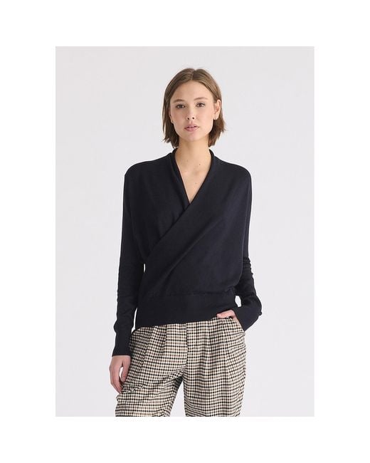 Paisie Blue Long Sleeve Knitted Wrap Top